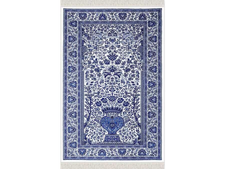 Gülsüm Velvet Prayer Rug Blue