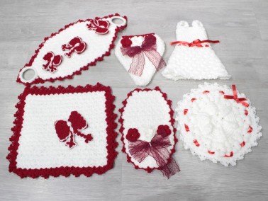 Handmade Claret Red White Bride Groom Set of 6 Body/Bath Sponges & Loofahscloths - Thumbnail