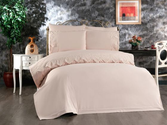 Hanzade Bedding Set 6 Pcs, Duvet Cover, Bed Sheet, Pillowcase, Double Size, Self Patterned, Wedding, Daily use Cappucino