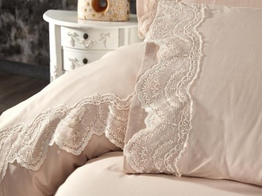 Hanzade Bedding Set 6 Pcs, Duvet Cover, Bed Sheet, Pillowcase, Double Size, Self Patterned, Wedding, Daily use Cappucino - Thumbnail