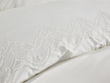 Hanzade Bedding Set 6 Pcs, Duvet Cover, Bed Sheet, Pillowcase, Double Size, Self Patterned, Wedding, Daily use Cream - Thumbnail