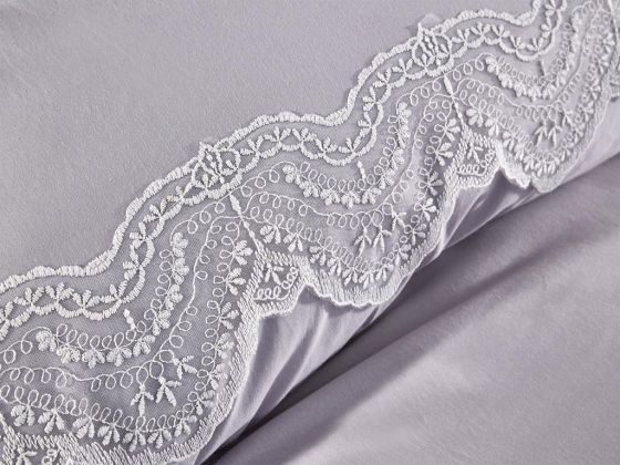Hanzade Bedding Set 6 Pcs, Duvet Cover, Bed Sheet, Pillowcase, Double Size, Self Patterned, Wedding, Daily use Grey