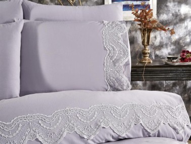 Hanzade Bedding Set 6 Pcs, Duvet Cover, Bed Sheet, Pillowcase, Double Size, Self Patterned, Wedding, Daily use Grey - Thumbnail