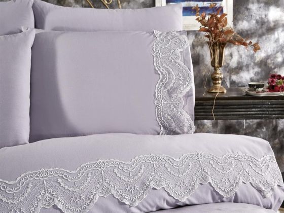 Hanzade Bedding Set 6 Pcs, Duvet Cover, Bed Sheet, Pillowcase, Double Size, Self Patterned, Wedding, Daily use Grey