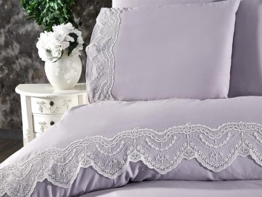 Hanzade Bedding Set 6 Pcs, Duvet Cover, Bed Sheet, Pillowcase, Double Size, Self Patterned, Wedding, Daily use Grey - Thumbnail