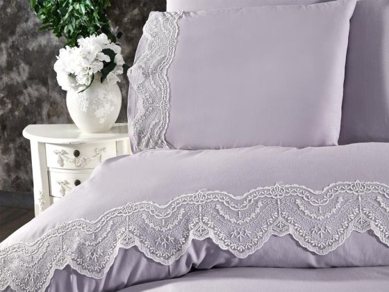 Hanzade Bedding Set 6 Pcs, Duvet Cover, Bed Sheet, Pillowcase, Double Size, Self Patterned, Wedding, Daily use Grey