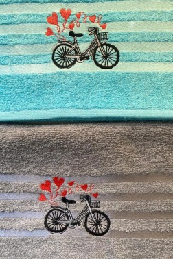 Happy Bicycle Embroidered Towels Set 50x90 cm 4 pcs - Thumbnail