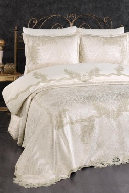 Hazan Bridal Set 7pcs, Coverlet 240x250, Sheet 240x260, Duvet Cover 200x220, Pillowcase 50x70, Double Size, Cappucino - Thumbnail