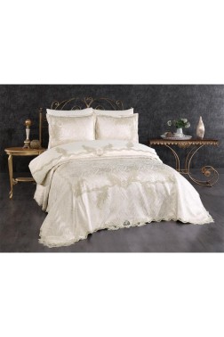 Hazan Bridal Set 7pcs, Coverlet 240x250, Sheet 240x260, Duvet Cover 200x220, Pillowcase 50x70, Double Size, Cappucino - Thumbnail