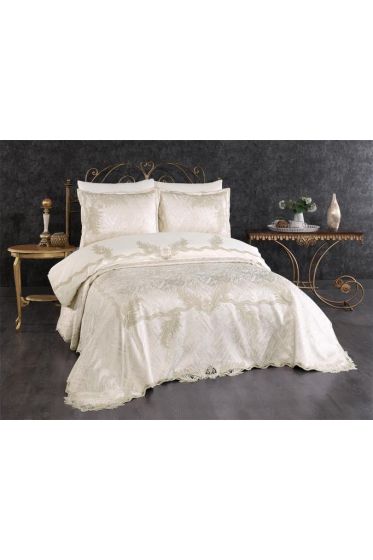 Hazan Bridal Set 7pcs, Coverlet 240x250, Sheet 240x260, Duvet Cover 200x220, Pillowcase 50x70, Double Size, Cappucino