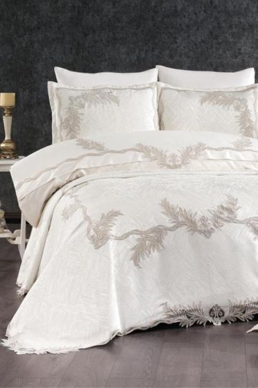 Hazan Bridal Set 7pcs, Coverlet 240x250, Sheet 240x260, Duvet Cover 200x220, Pillowcase 50x70, Double Size, Cream