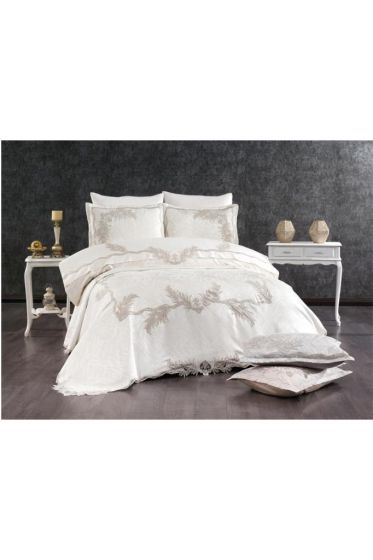 Hazan Bridal Set 7pcs, Coverlet 240x250, Sheet 240x260, Duvet Cover 200x220, Pillowcase 50x70, Double Size, Cream