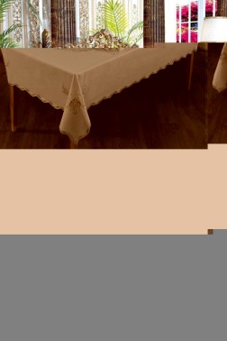 Çeyiz Diyarı - Hazan Dinner Set 25 pcs, Tablecloth Rectangle, Runner, Placemat, Cappucino Çeyiz Diyarı - Hazan Dinner Set 25 pcs, Tablecloth Rectangle, Runner, Placemat, Cappucino