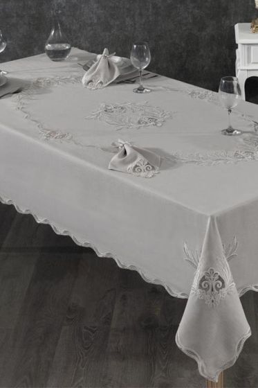 Hazan Dinner Set 25 pcs, Tablecloth Rectangle, Runner, Placemat, Gray