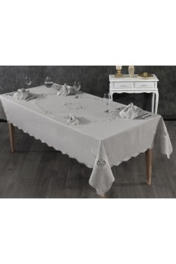 Hazan Dinner Set 25 pcs, Tablecloth Rectangle, Runner, Placemat, Gray - Thumbnail