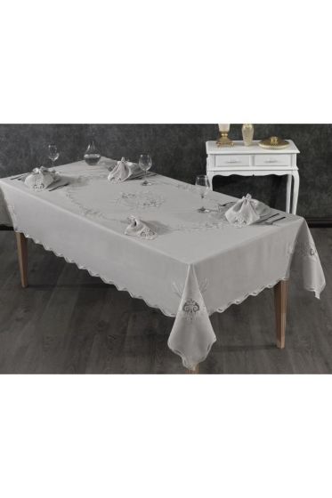 Hazan Dinner Set 25 pcs, Tablecloth Rectangle, Runner, Placemat, Gray