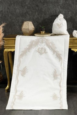 Hazan Velvet Prayer Rug Set 6pcs, Rug 70x115 cm,Towel, Bundle, Navy Cream - Gold - Thumbnail