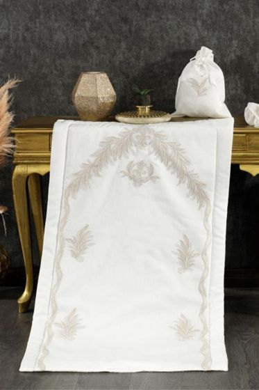 Hazan Velvet Prayer Rug Set 6pcs, Rug 70x115 cm,Towel, Bundle, Navy Cream - Gold