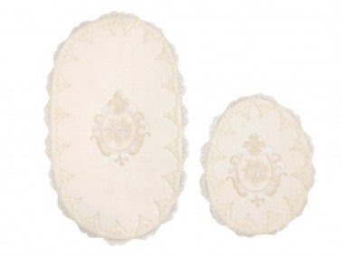 Helena French Guipure 2 Pcs Bath Mat Set Cream - Thumbnail