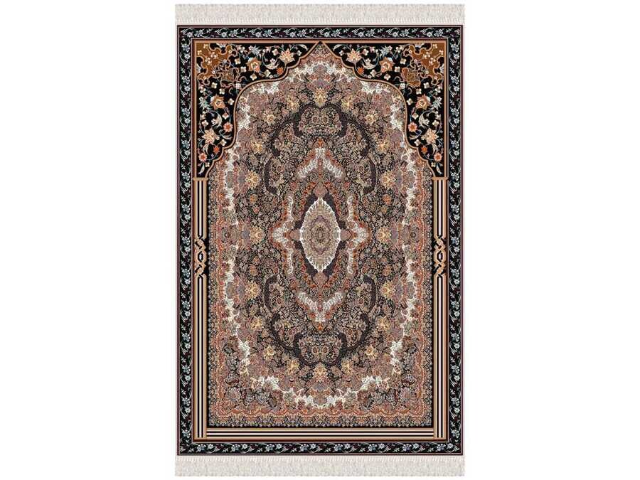 Hendek Velvet Prayer Rug Black - Thumbnail