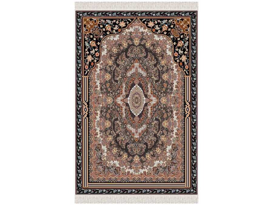 Hendek Velvet Prayer Rug Black - Thumbnail