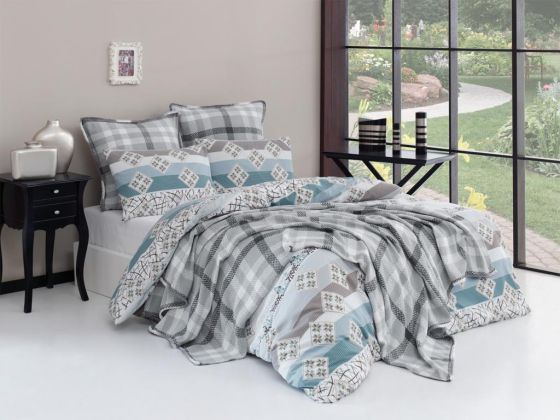 Hina Bedding Set 7 Pcs, Bedspread 200x230, Duvet Cover 200x220, Bed Sheet, Double Size, Self Patterned, Gray