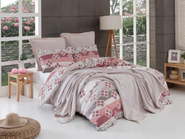 Çeyiz Diyarı - Hina Bedding Set 7 Pcs, Bedspread 200x230, Duvet Cover 200x220, Bed Sheet, Double Size, Self Patterned, Orange Çeyiz Diyarı - Hina Bedding Set 7 Pcs, Bedspread 200x230, Duvet Cover 200x220, Bed Sheet, Double Size, Self Patterned, Orange