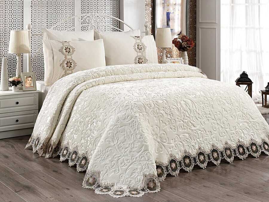 Hitit Double Blanket Set Cream