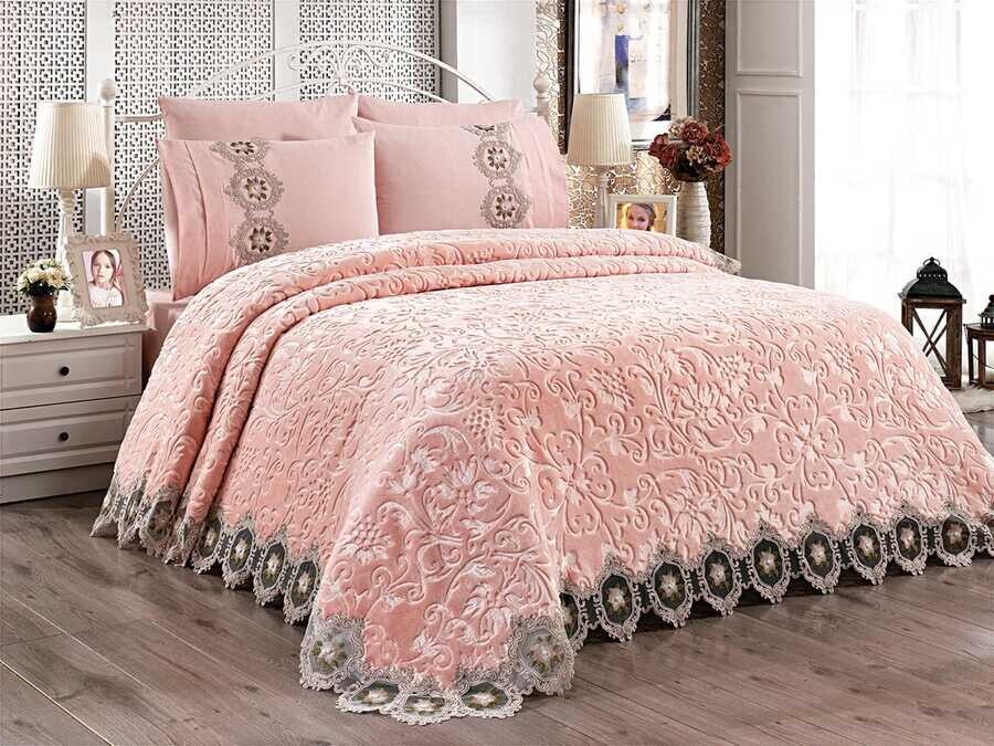 Çeyiz Diyarı - Hitit Double Blanket Set Powder Çeyiz Diyarı - Hitit Double Blanket Set Powder