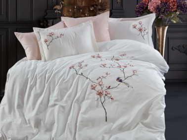 Hüma Cotton Satin Double Duvet Cover Set Cream - Thumbnail