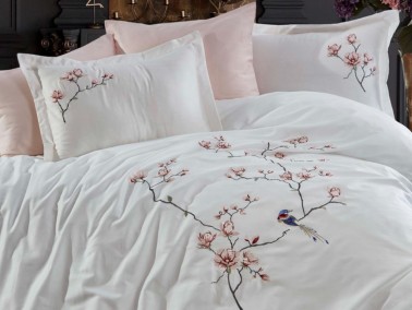 Hüma Cotton Satin Double Duvet Cover Set Cream - Thumbnail