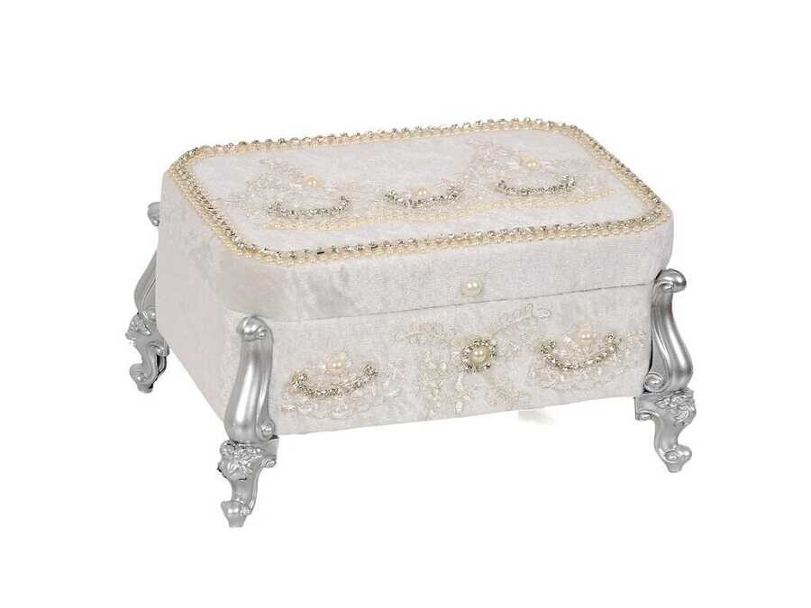 Hürrem Velvet Dowry Chest with Pearls - Silver - Thumbnail