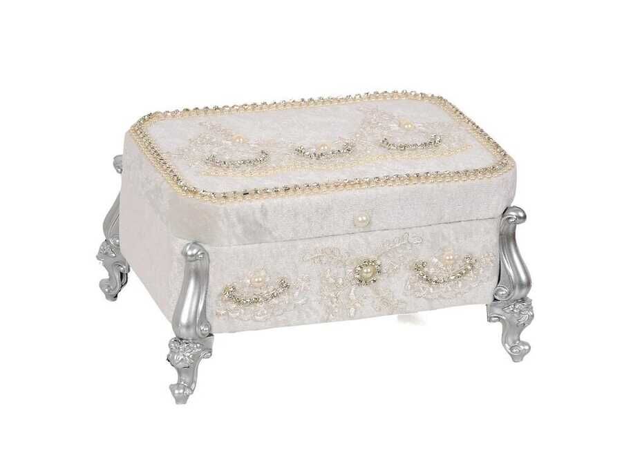 Hürrem Velvet Dowry Chest with Pearls - Silver