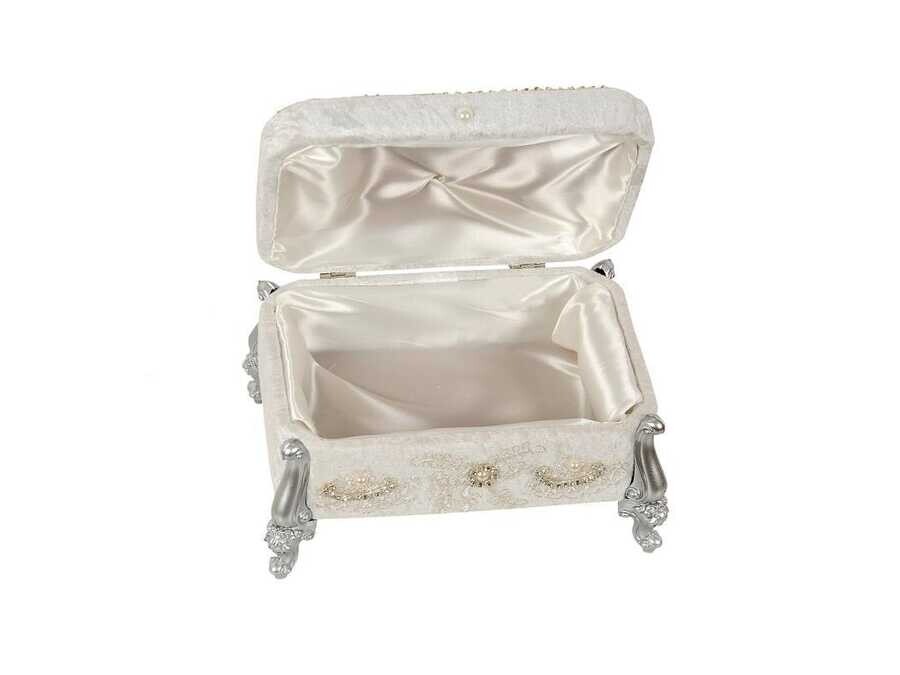 Hürrem Velvet Dowry Chest with Pearls - Silver - Thumbnail