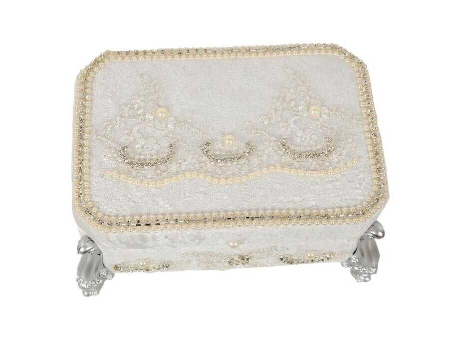 Hürrem Velvet Dowry Chest with Pearls - Silver - Thumbnail