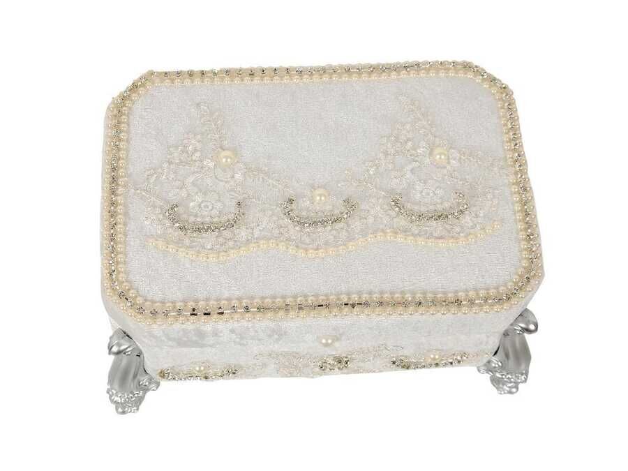Hürrem Velvet Dowry Chest with Pearls - Silver