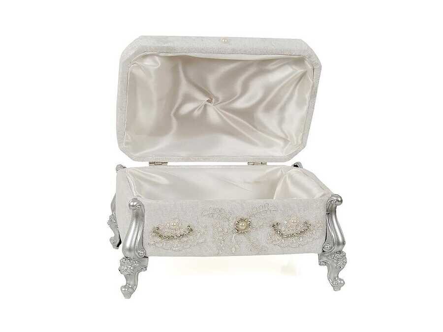 Hürrem Velvet Dowry Chest with Pearls - Silver - Thumbnail