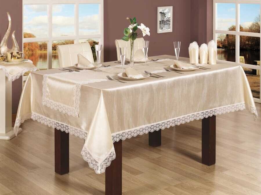 Dowry World - Hürrem Tablecloth Set Cappucino for 12 Persons Dowry World - Hürrem Tablecloth Set Cappucino for 12 Persons