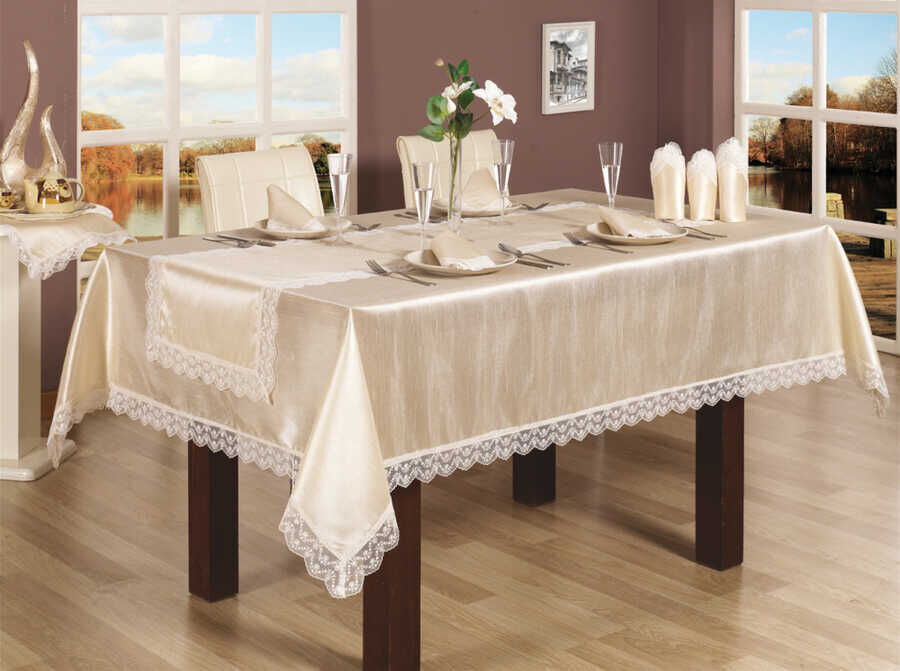  Hürrem Tablecloth Set Cappucino for 8 Persons