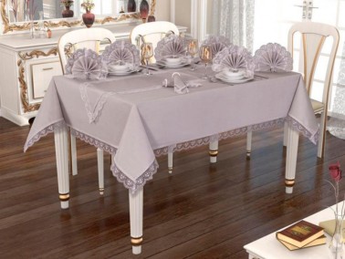 Hürrem Table Cloth Set Gray 8 Person - Thumbnail