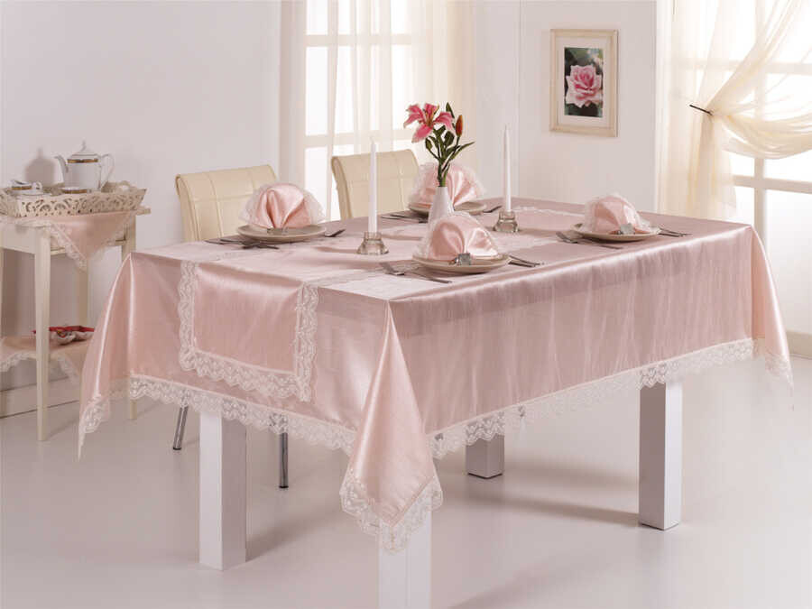 Dowry World - Hürrem Table Cloth Set Powder 8 Person Dowry World - Hürrem Table Cloth Set Powder 8 Person