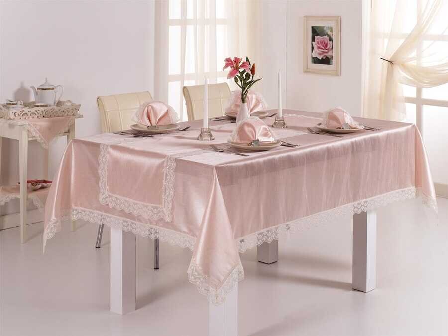 Dowry World - Hürrem Table Cloth & Runner 2 Piece Powder Dowry World - Hürrem Table Cloth & Runner 2 Piece Powder