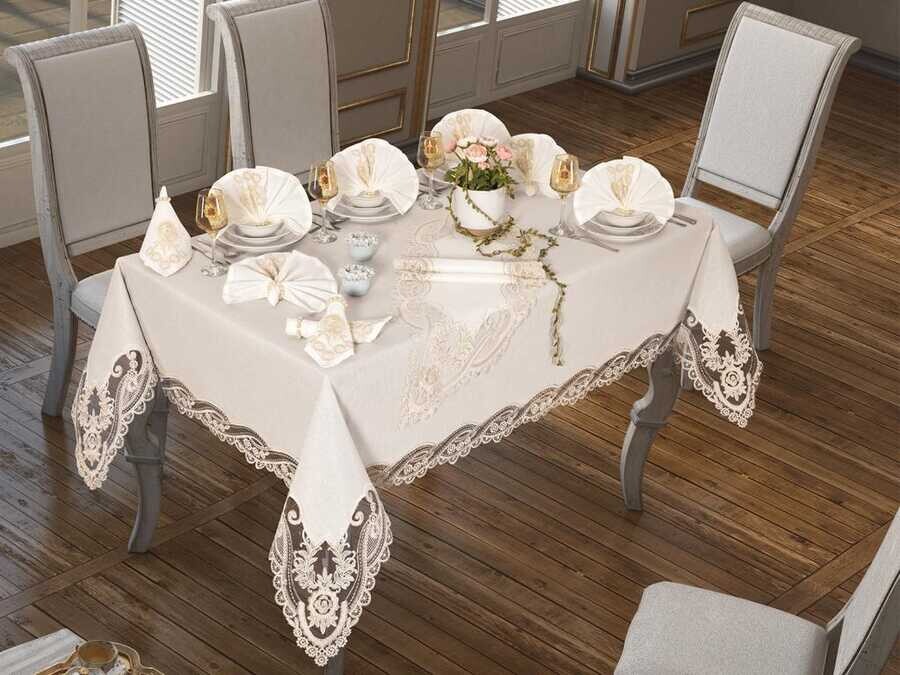 Magnificence Table Cloth 160x260 Cm 26 Pieces Cream - Thumbnail