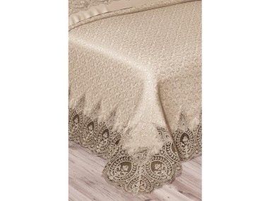 İlayda French Guipure Brocade Bedspread Set Beige - Thumbnail