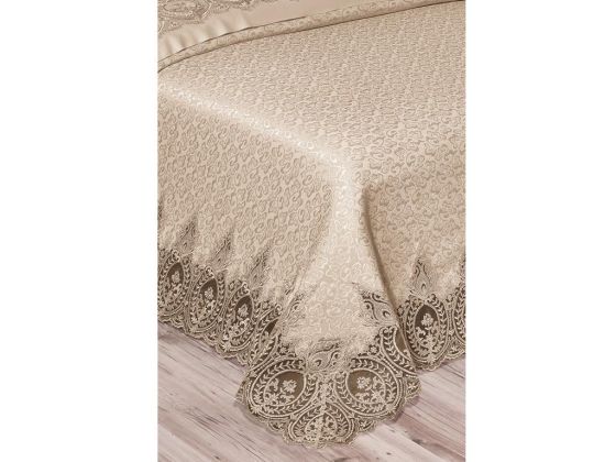 İlayda French Guipure Brocade Bedspread Set Beige