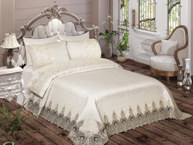 İlayda French Guipure Brocade Pique Set Cream - Thumbnail