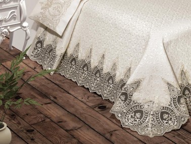 İlayda French Guipure Brocade Pique Set Cream - Thumbnail