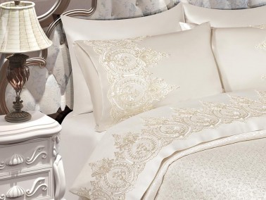 İlayda French Guipure Brocade Pique Set Cream - Thumbnail