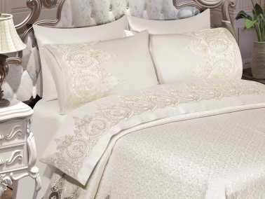 İlayda French Guipure Brocade Pique Set Cream - Thumbnail