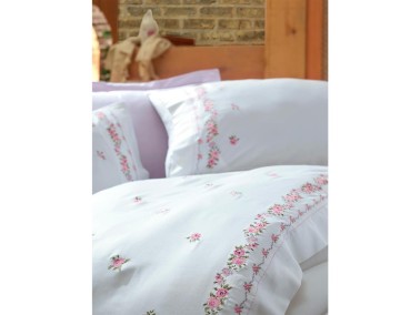 Tamarisk Embroidery Cotton Satin Duvet Cover Set Cream Plum - Thumbnail